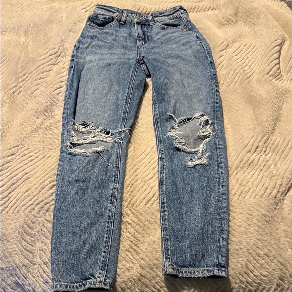 American Eagle Outfitters Light Blue Distressed Skinny Jeans 000 short